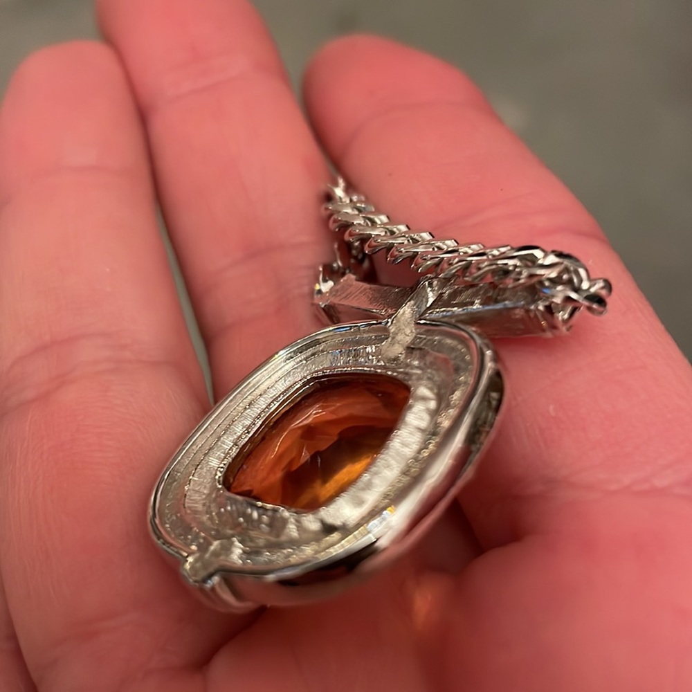 Vintage Monet peach crystal gem rhinestone silver tone necklace - Picture 11 of 11